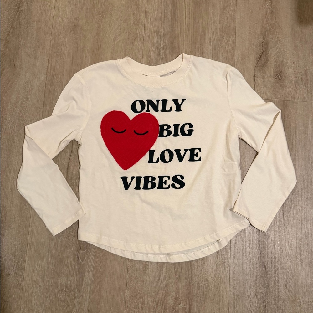 Zara Cream Kids girls Shirt with Red Heart Design Valentine’s Day size 9